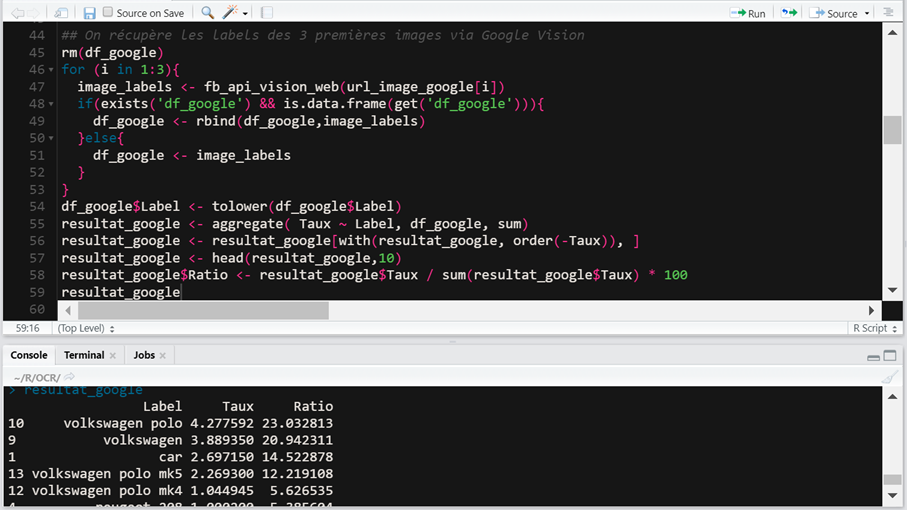 Script R et API Google Vision